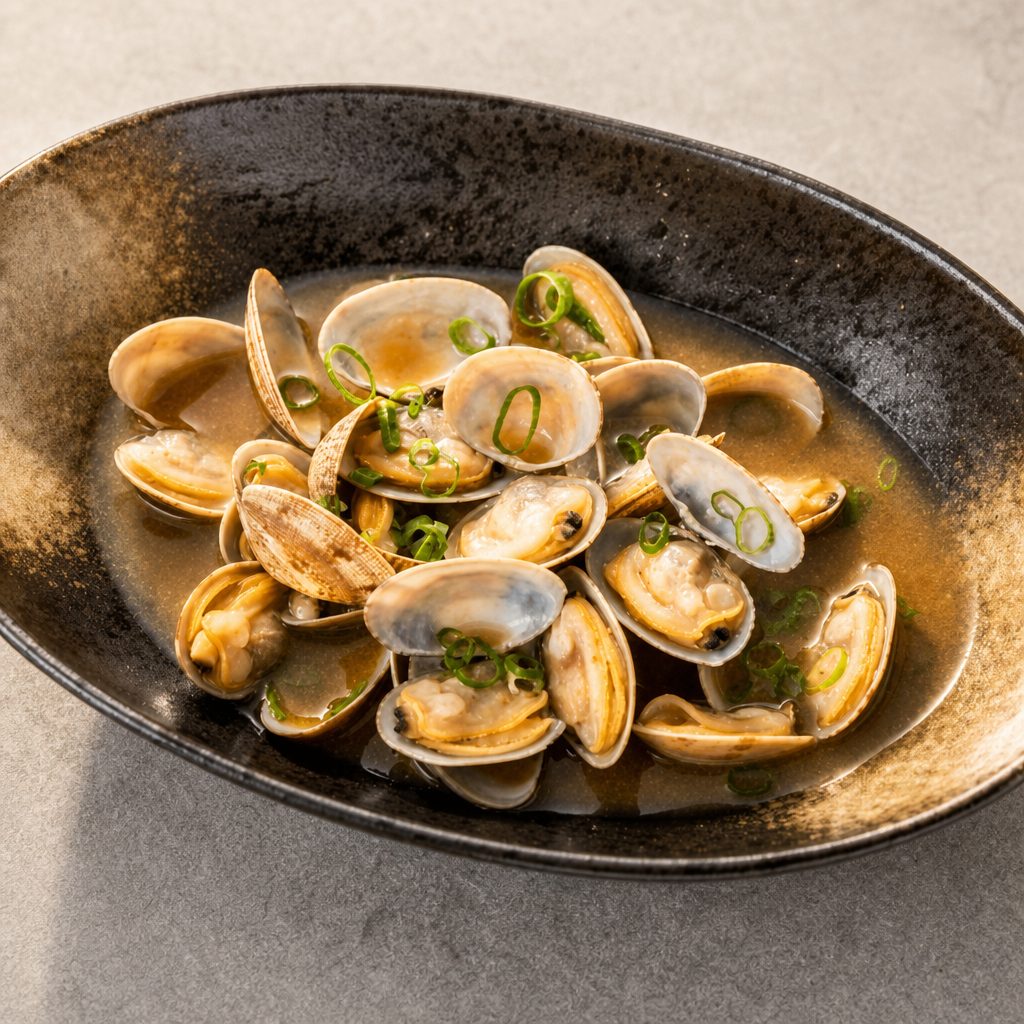 Steamed Clams With Miso Sake.