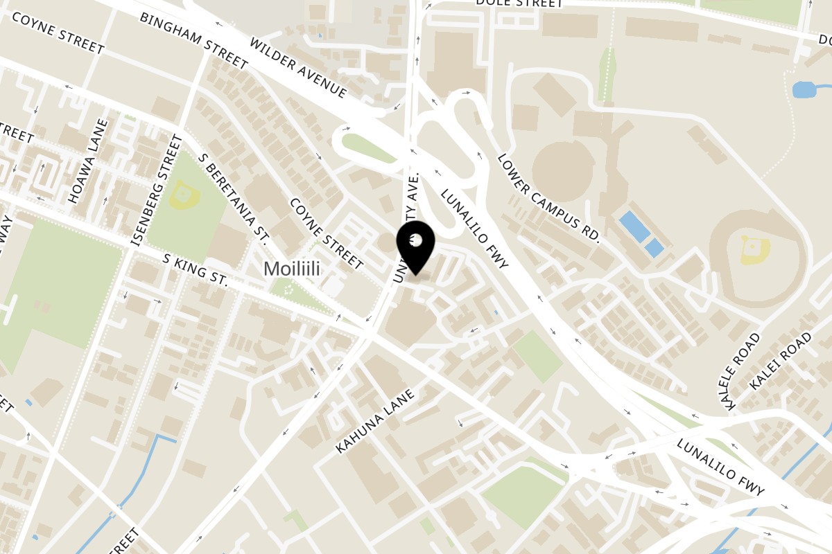 Map showing the location of Tanto Gyoza and Ramen Bar at University on 1035 University Ave u105 in Honolulu